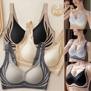 Seamless 3-Pack Wireless Comfort Bras - Black, Beige, Gray